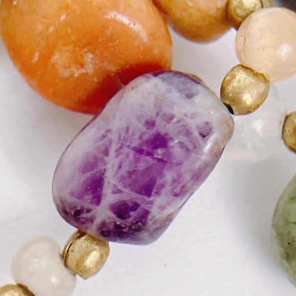 Vintage 1960s Long Gemstone Necklace 34" Jadeite Amethyst Carnelian Onyx Quartz - Picture 4 of 10